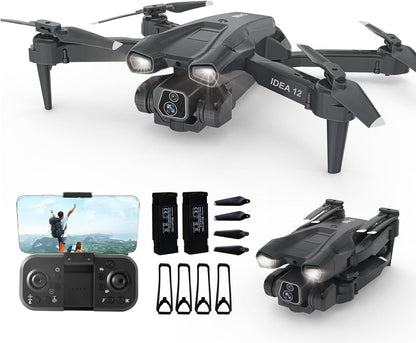 IDEA12 Mini Drone | HD Camera, 135° Adjustable, Foldable Quadcopter, 360° Flips, 2 Batteries"