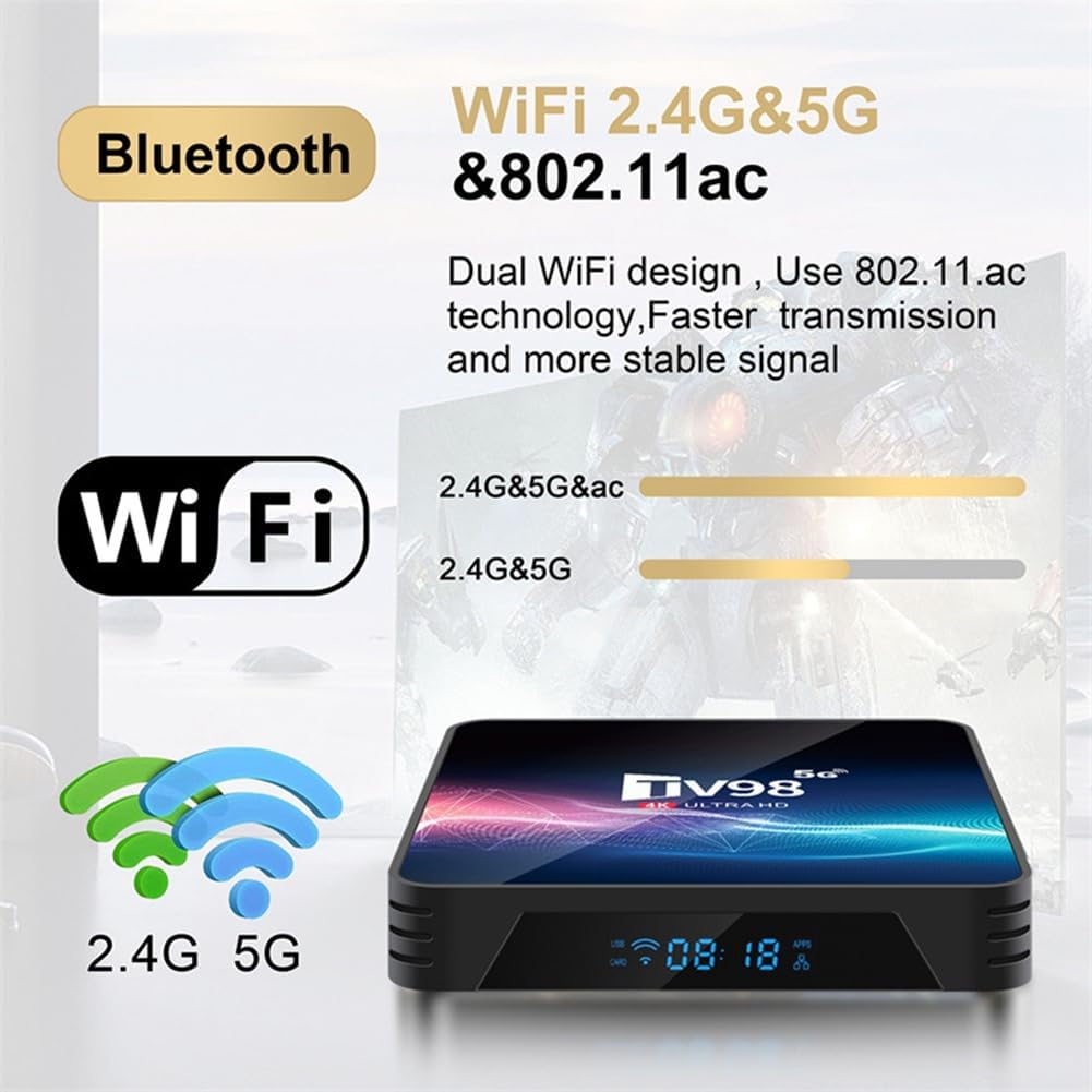 BYCUFF TV98 TV Box | 1G+8G, Dual-Band WiFi, Allwinner H313, 4K, Android 12, UK Plug