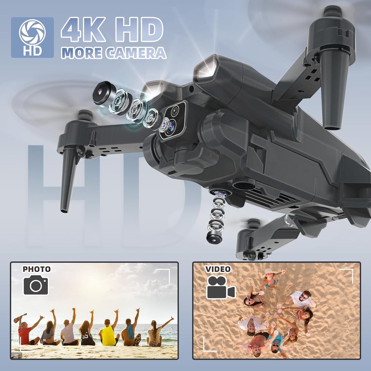 IDEA12 Mini Drone | HD Camera, 135° Adjustable, Foldable Quadcopter, 360° Flips, 2 Batteries"