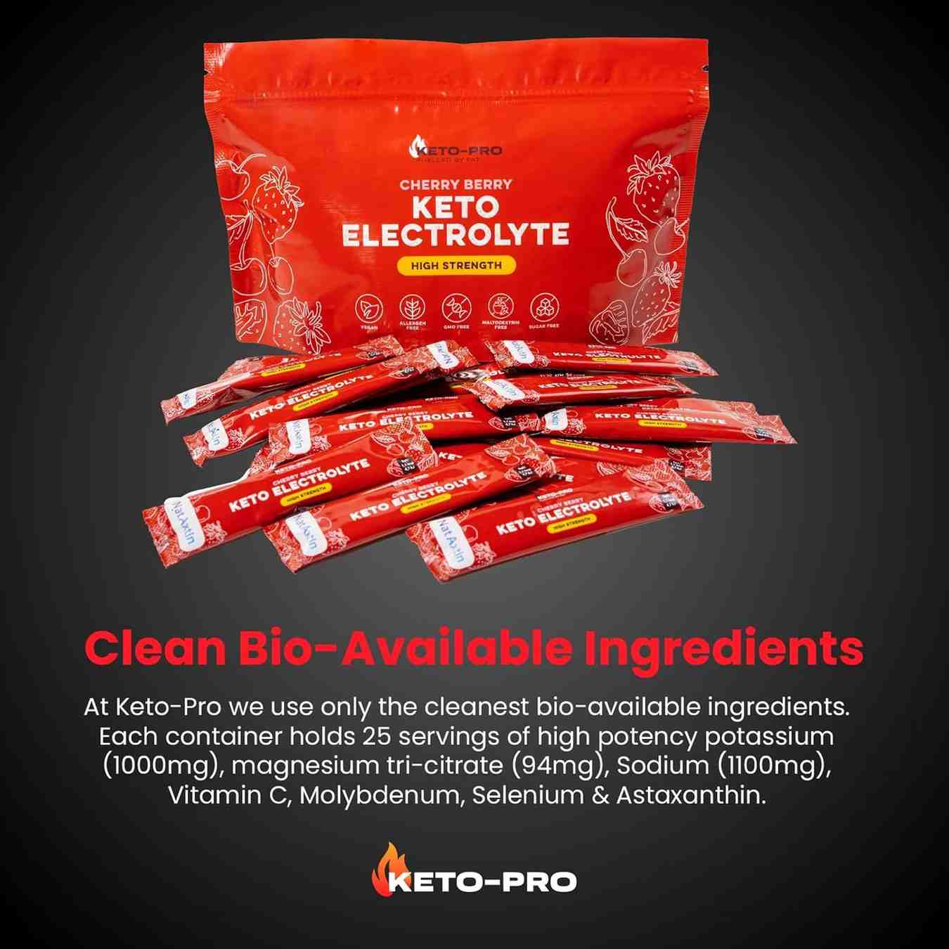 Keto-Pro Keto Electrolytes | 80g Sachets | Cherry Berry | 16 Pack