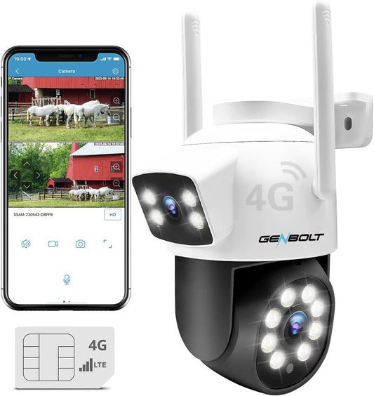 GENBOLT 3G/4G LTE Outdoor Security Camera | Dual Lens, SIM, PoE, Night Vision