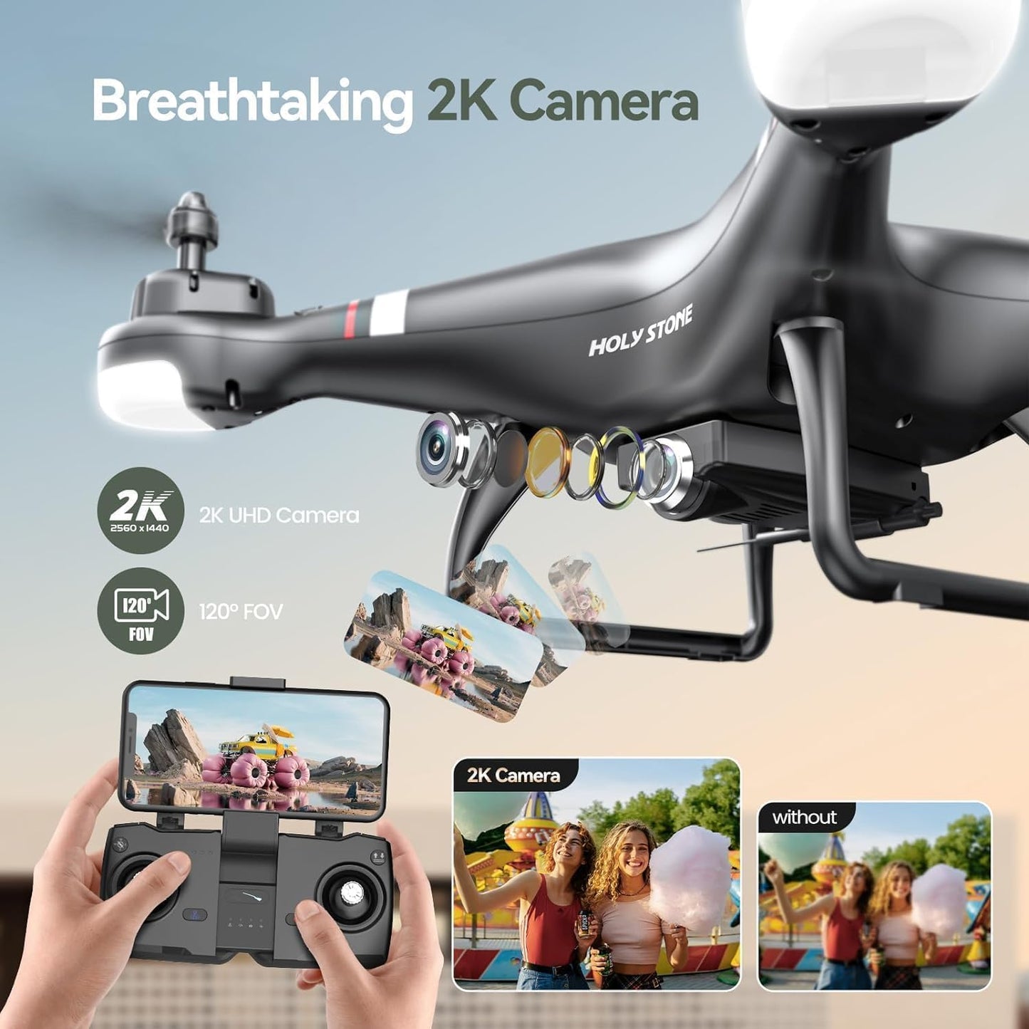 Holy Stone HS110G GPS Drone | 2K HD Camera, Auto Return, Altitude Hold, Follow Me, 2 Batteries